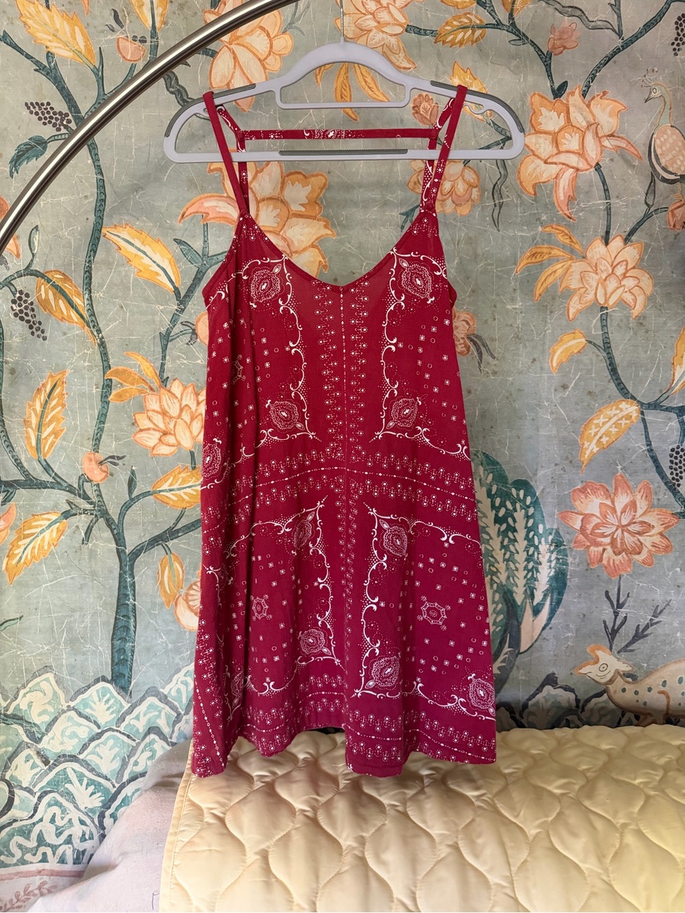 Madewell Red Bandana Print Tunic Mini Dress XXS 100% Cotton Boho Swing